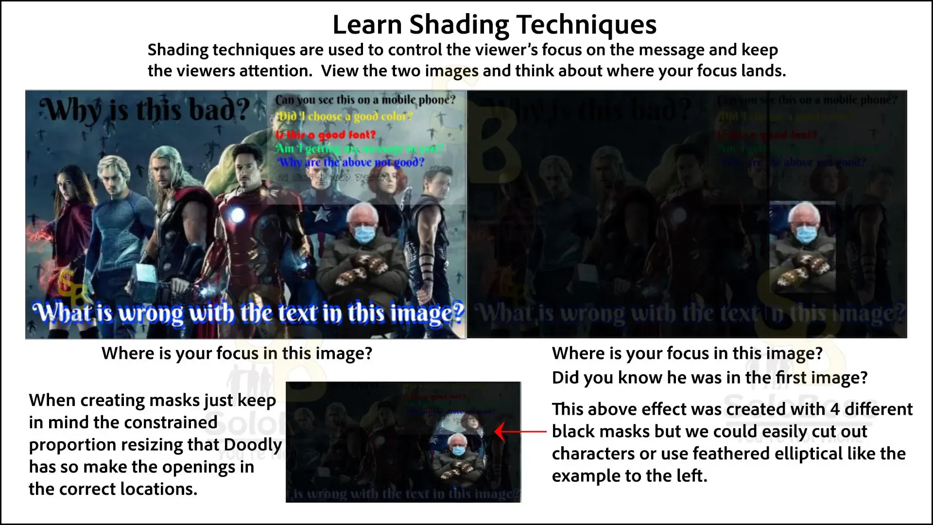 Showing how to use masking to create shading techniques and different shading effects to focus a viewers attention in a video.